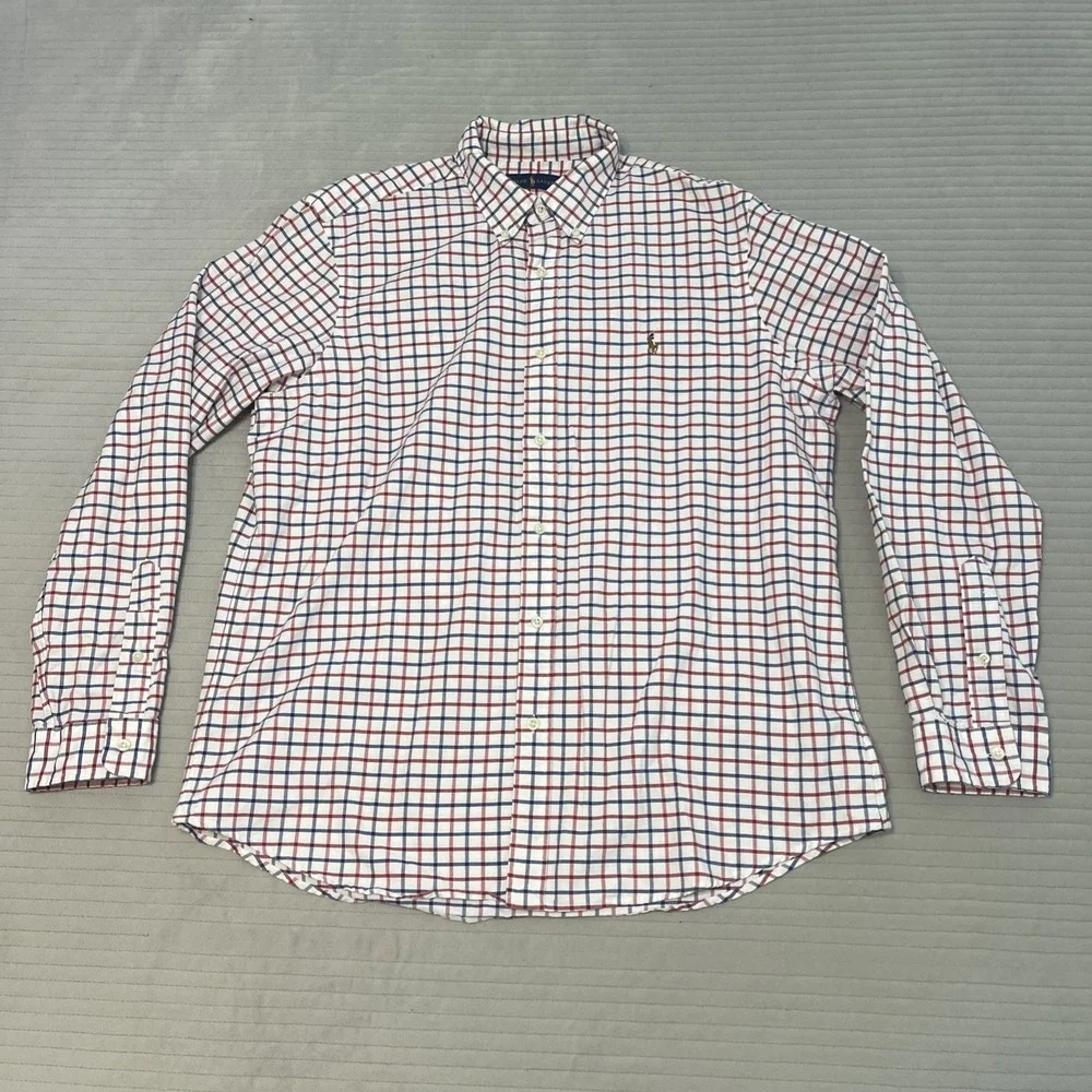 Polo Ralph Lauren Shirt Mens XL Classic Fit red blue Stripped Plaid Long Sleeve